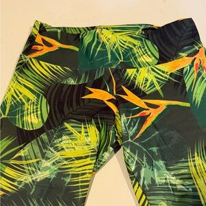 Onzie Tropical Print Leggings - Green and Yellow
